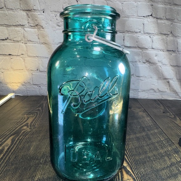 Ball Accessories - Vintage‎ Ball Ideal Blue Glass Canning Jar w/ Wire Closure, 9.5" tall - NO lid